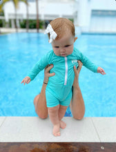 White Logo - One Piece Rashguard Suit - Aqua